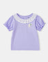 Girls Lace-Trimmed Collar Short Puff Sleeve Bunny Print Tee