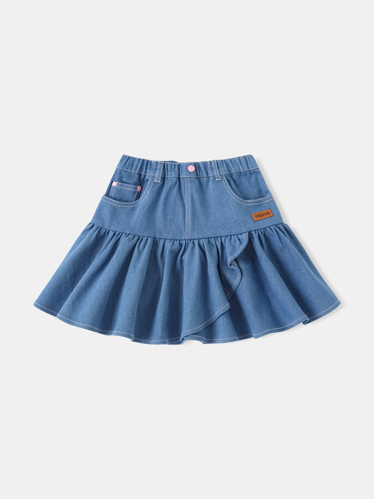 Girls Ruffle Bottom Denim Skirt