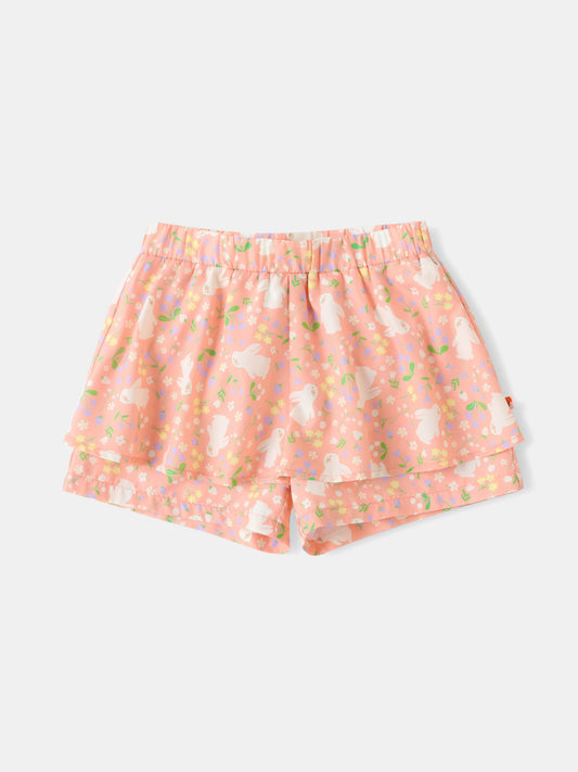 Girls All-Over Bunny Print Layered Shorts