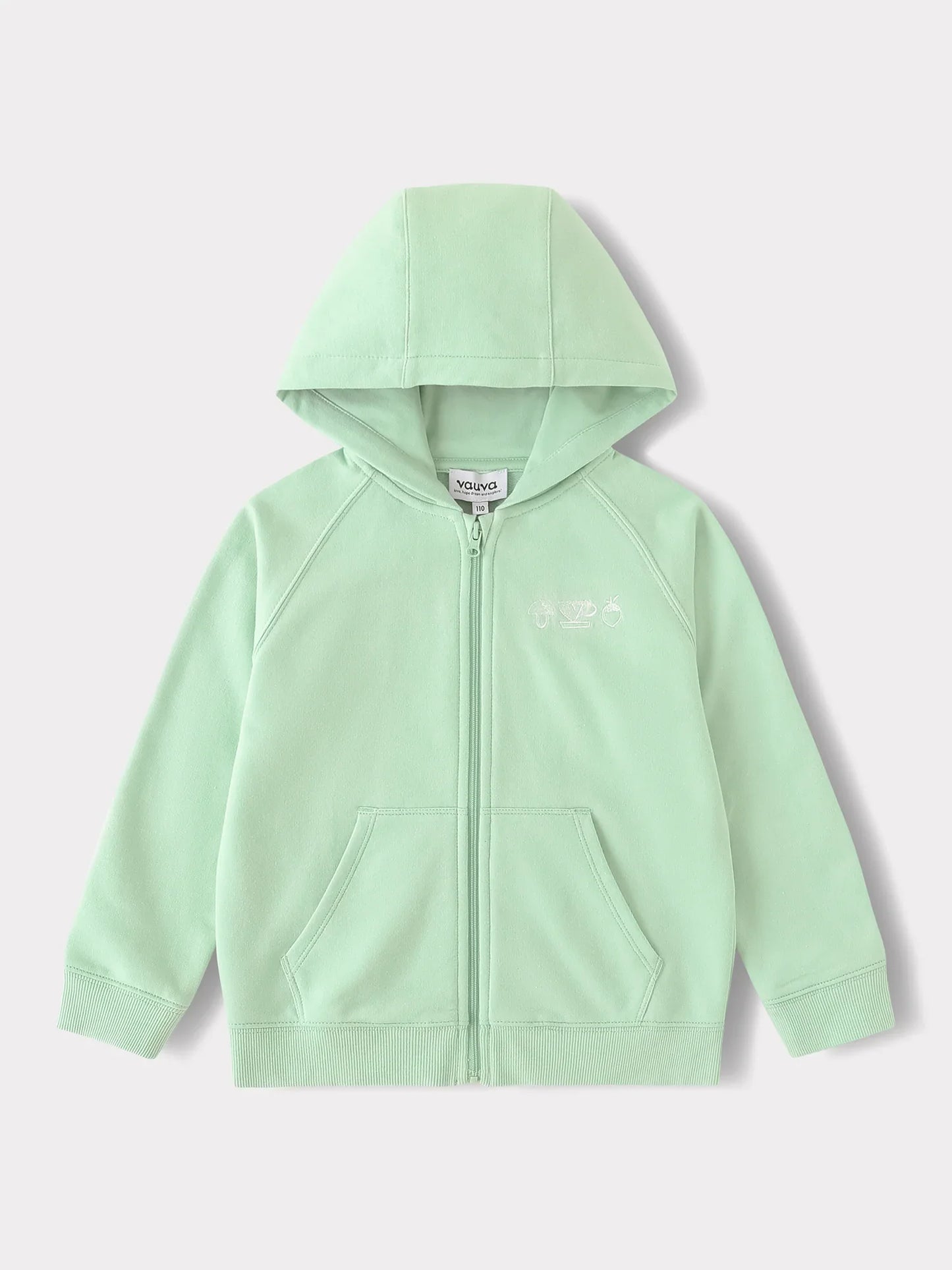 Boys Mint Green Embroidery Zip‑Up Hoodie Jacket