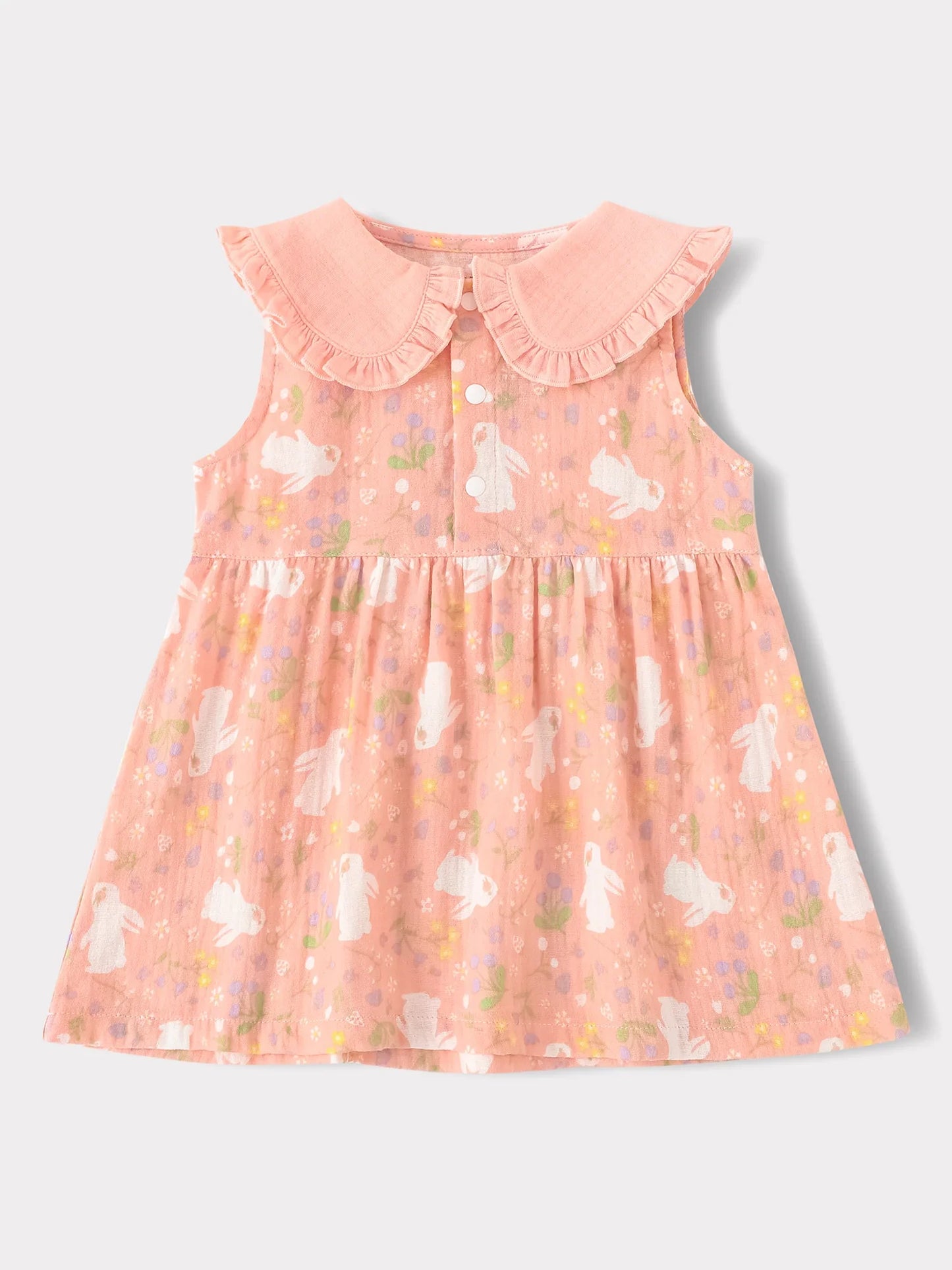 Baby Girls Babydoll Collar Sleeveless All-Over Bunny Print Dress & Knicker Set