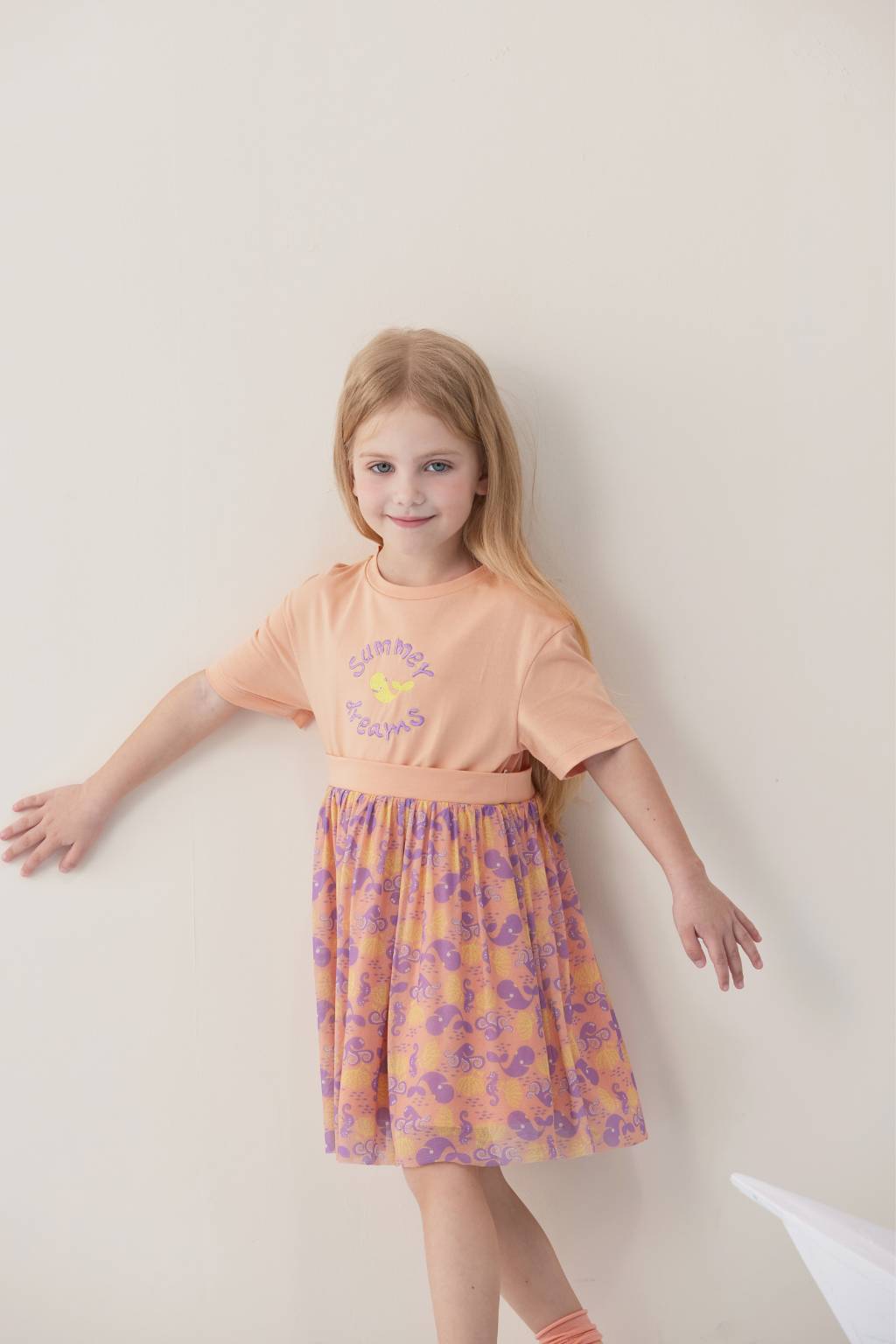 VAUVA Vauva SS24 - Toddler Girl Summer Dreams Embroidered Short Sleeve Dress - Apricot Dresses