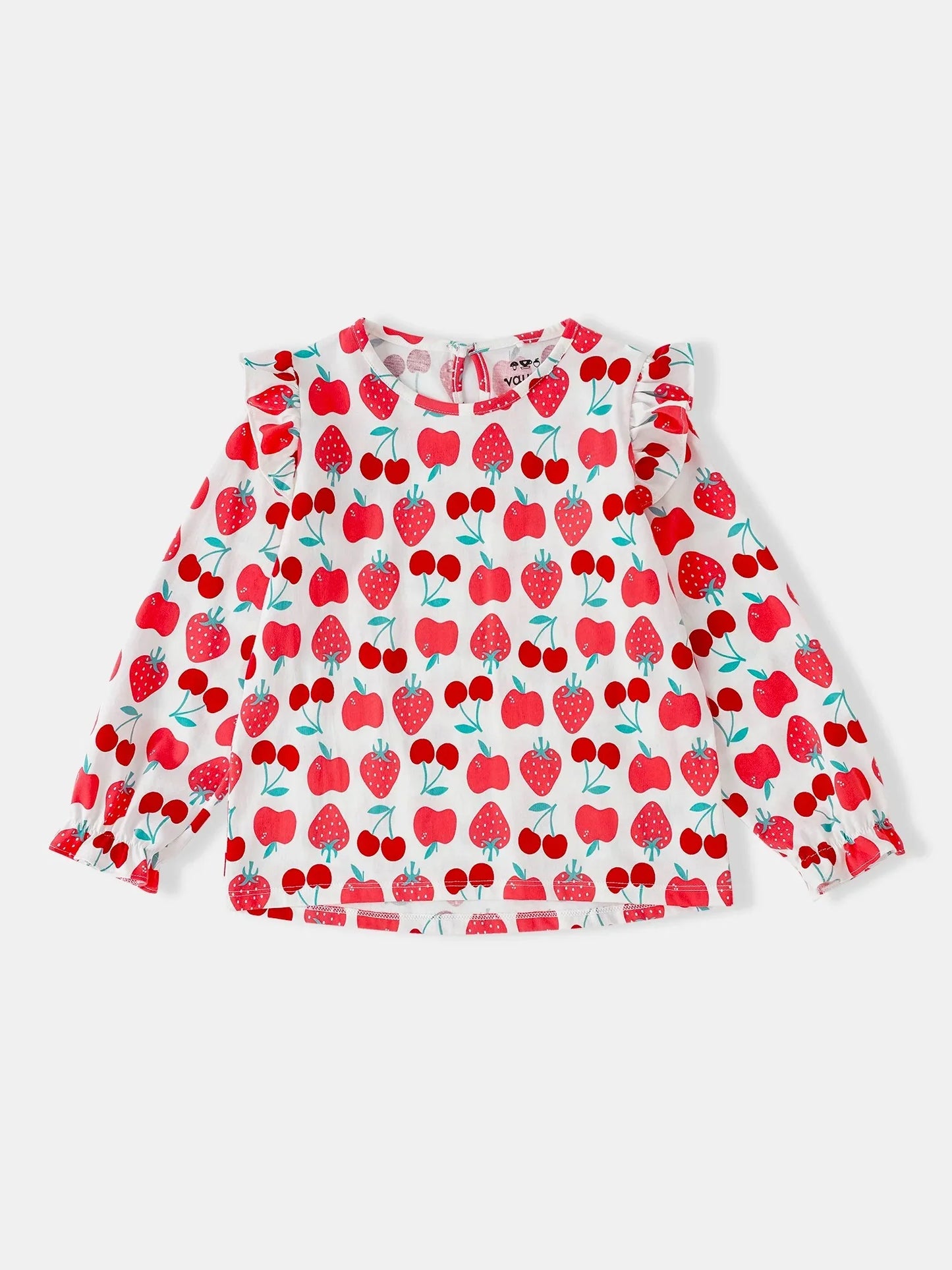 Girls Long Puff Sleeve All-Over Berries Print Top