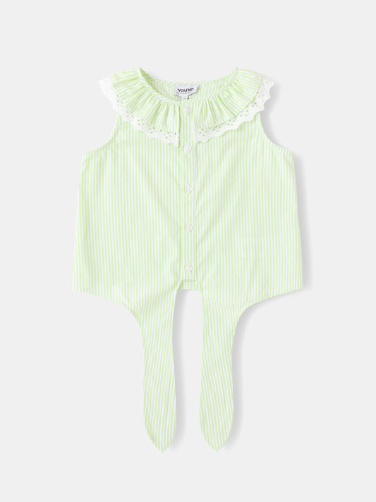 Girls Lace-Trimmed Collar Sleeveless Tie Bottom Top