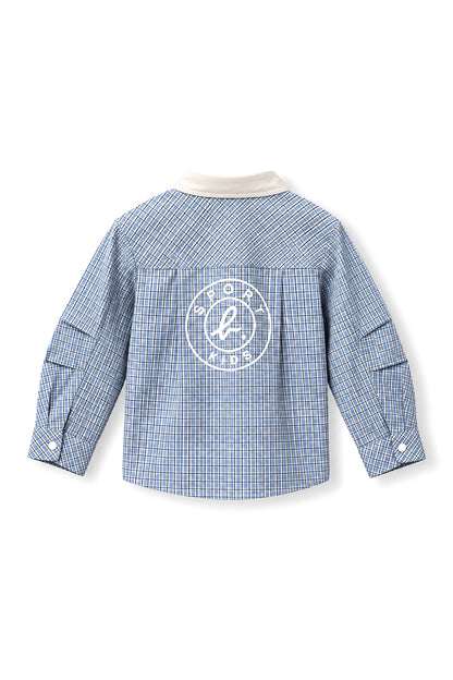 Kids Contrast Collar Logo Printed Long Sleeve Polo Shirt