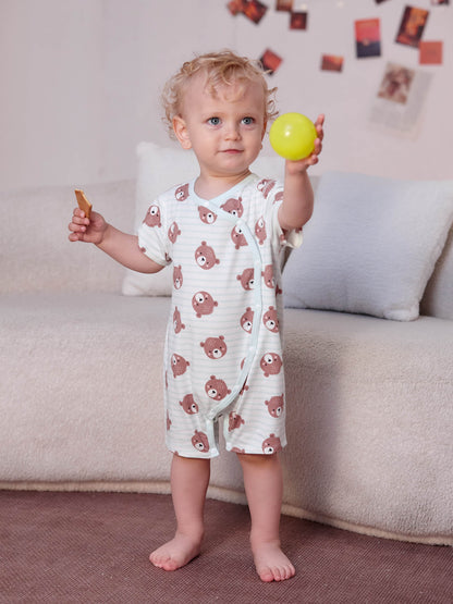 Baby Animal All‑Over Print Cotton Short Romper 7‑Piece Set