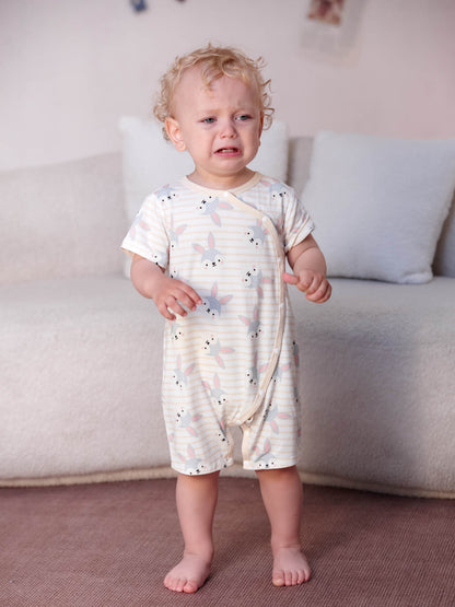 Baby Animal All‑Over Print Cotton Short Romper 7‑Piece Set
