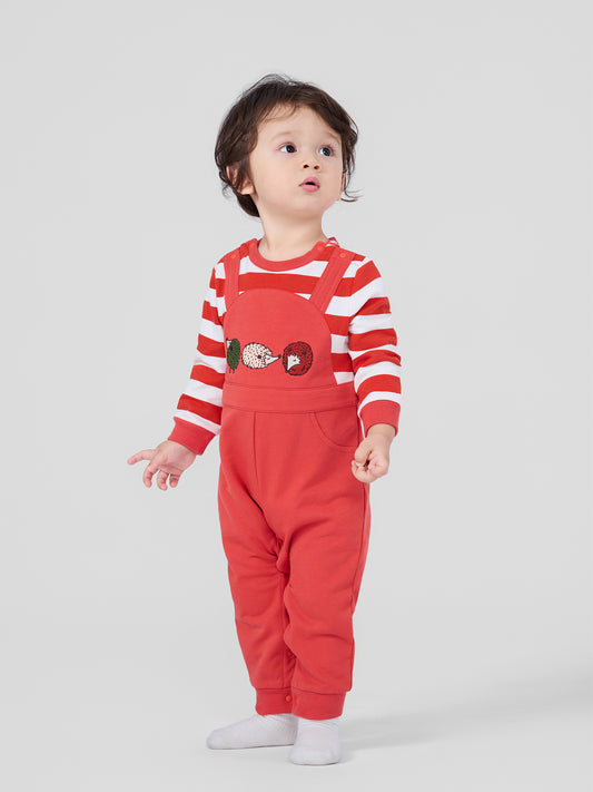 Baby Boys Hedgehog Print Embroidered Dungaree Bodysuit