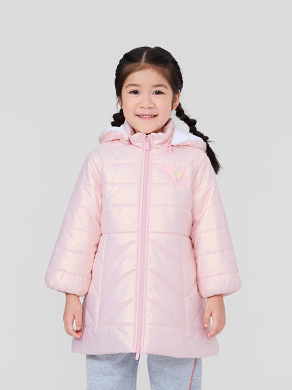 Girls Strawberry Embroidered Hooded Puffer Coat