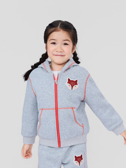 Kids Fox Patch Fleece-Lined Zip-Up Jackets