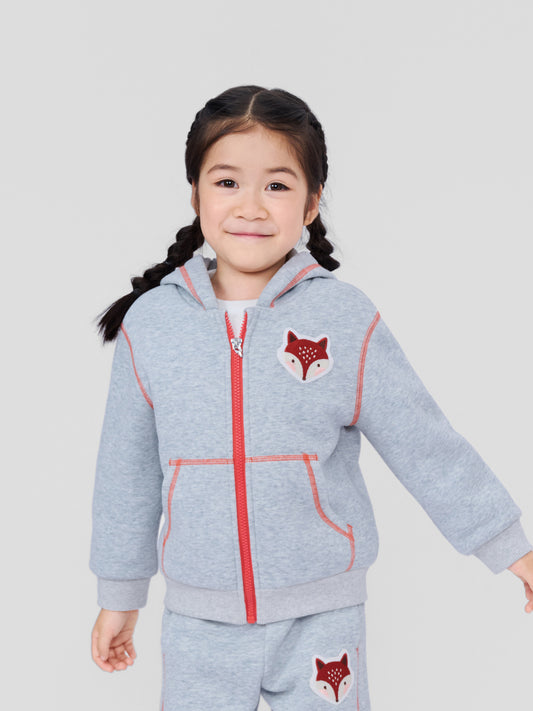 Kids Fox Patch Fleece-Lined Zip-Up Jackets