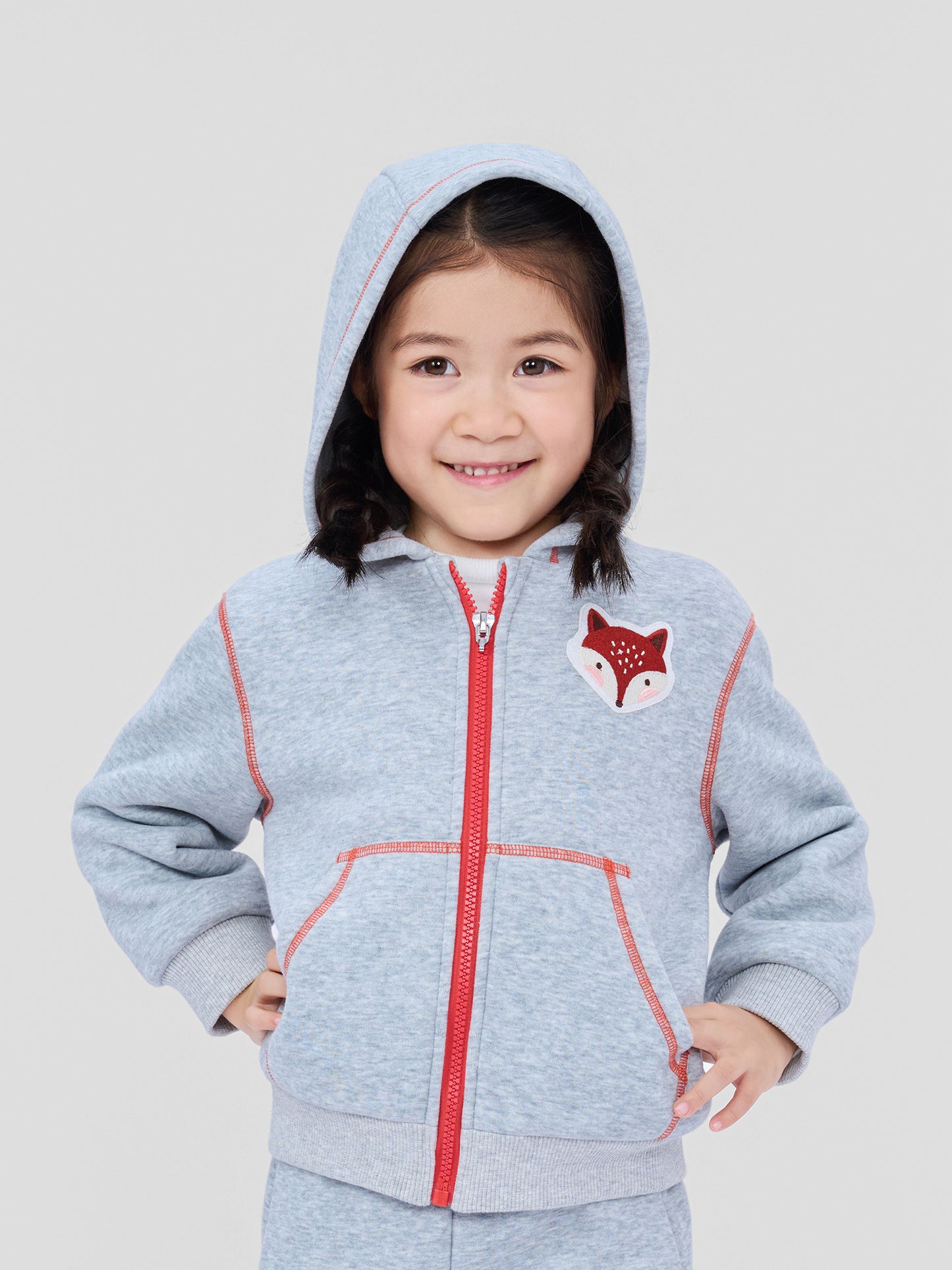 Kids Fox Patch Fleece-Lined Zip-Up Jackets