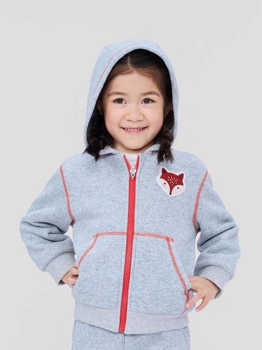 Kids Fox Patch Fleece-Lined Zip-Up Jackets