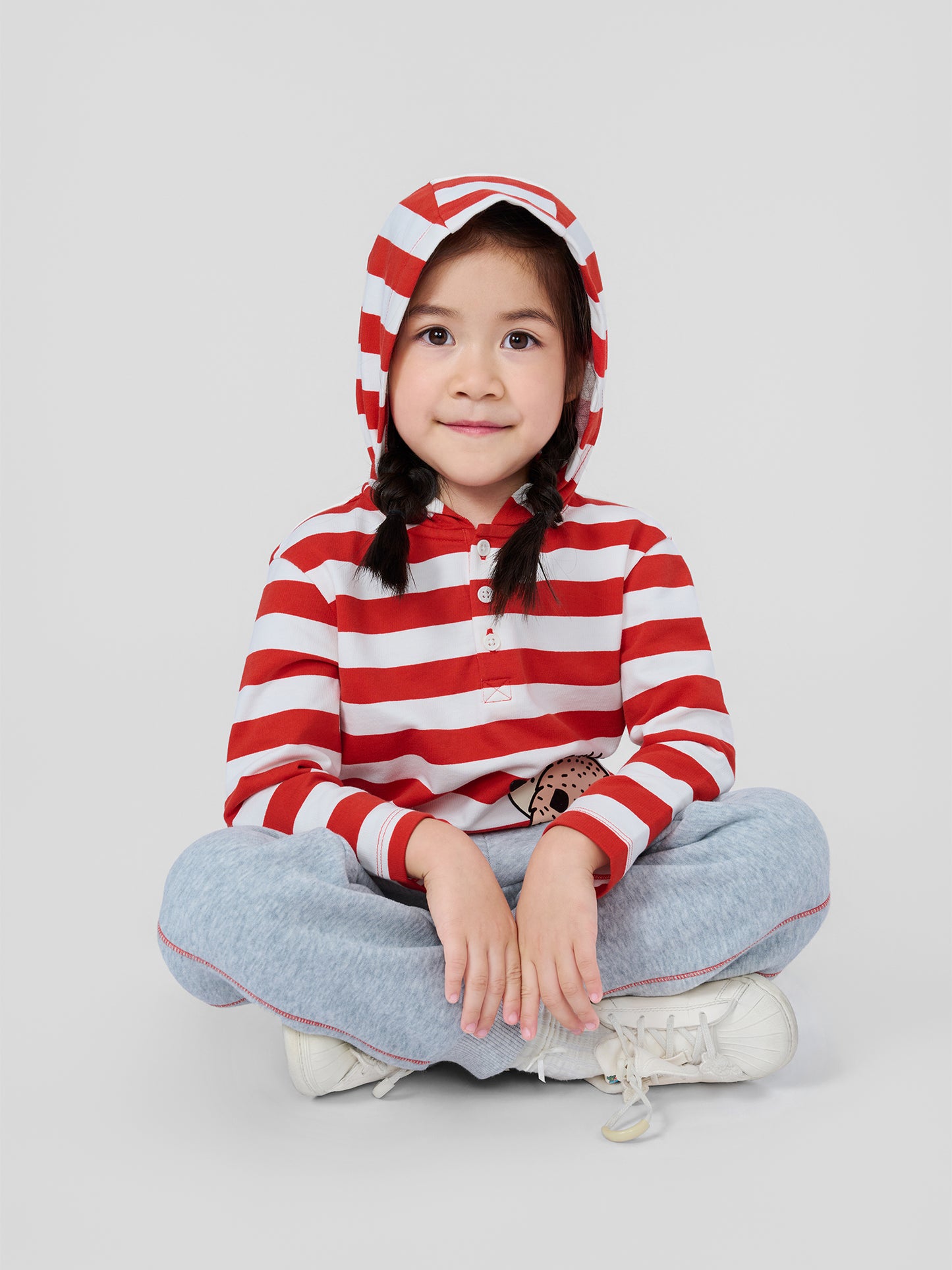 Boys Hedgehog Stripe Hooded Henley T-Shirt