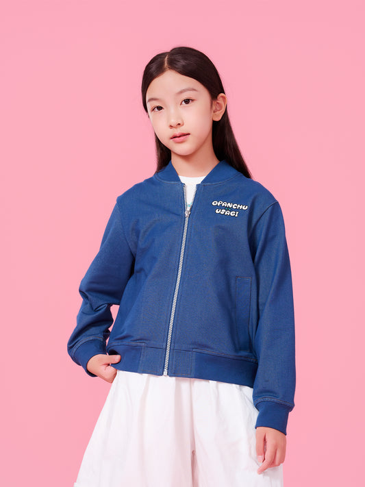 Opanchu Usagi Graphic Back Print Denim Bomber Jacket