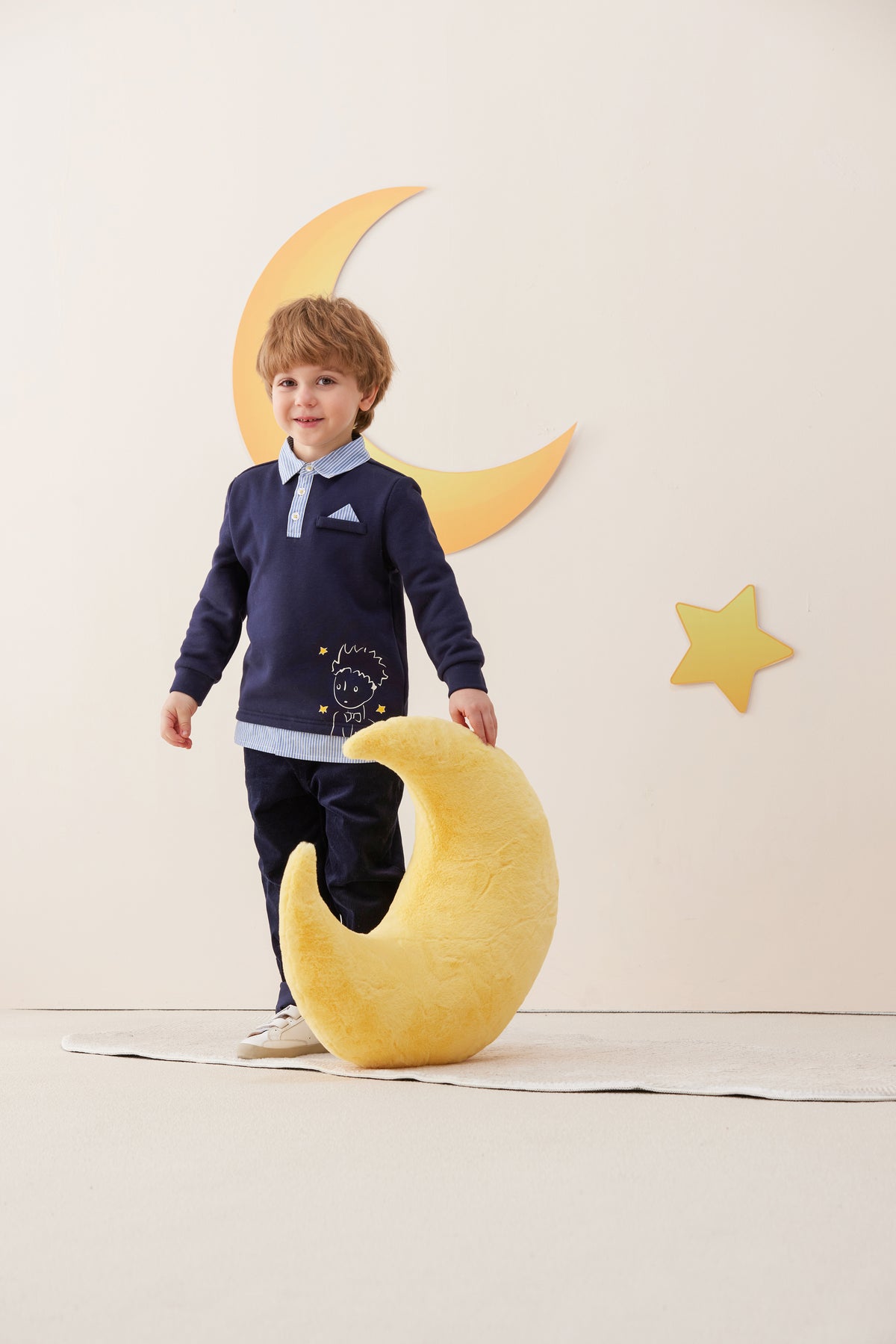 Vauva x Le Petit Prince - Boys Cotton Long Sleeve Polo-Model Image Front
