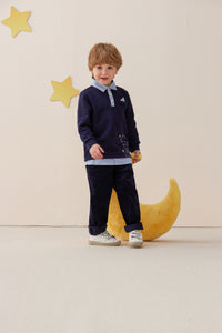 Vauva x Le Petit Prince - Boys Cotton Long Sleeve Polo-Model Image side