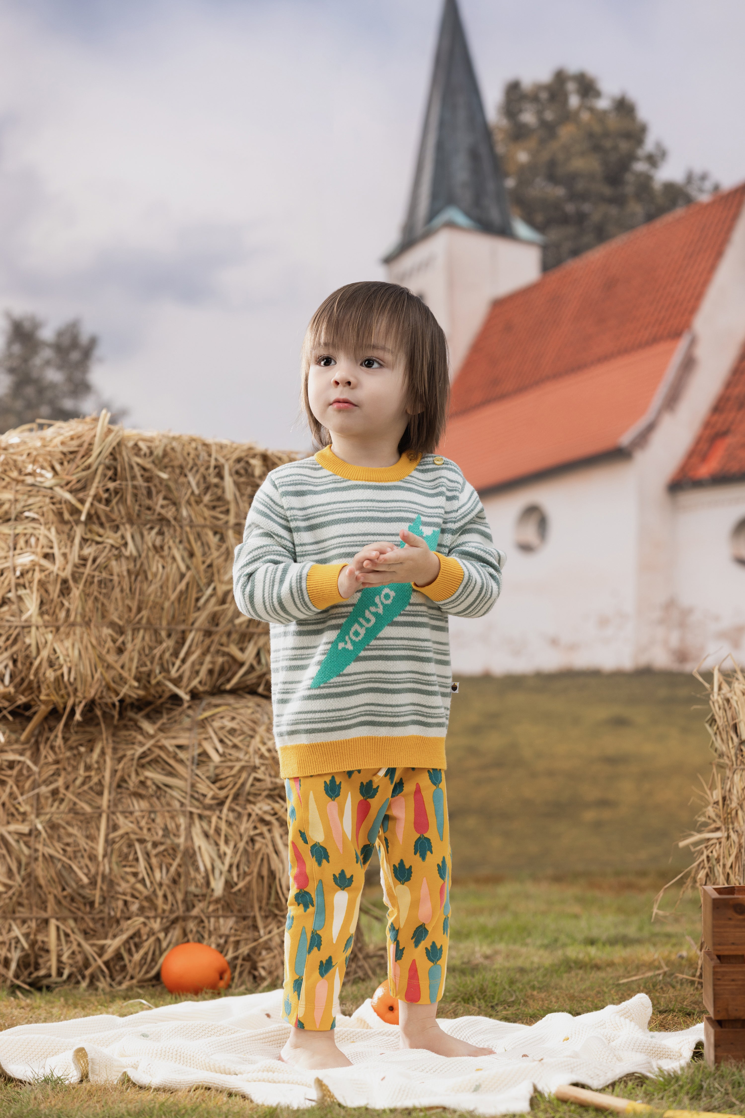 VAUVA Vauva FW23 - Baby Boys Carrot Logo Striped Cotton Long Sleeve Sweater Sweatshirt