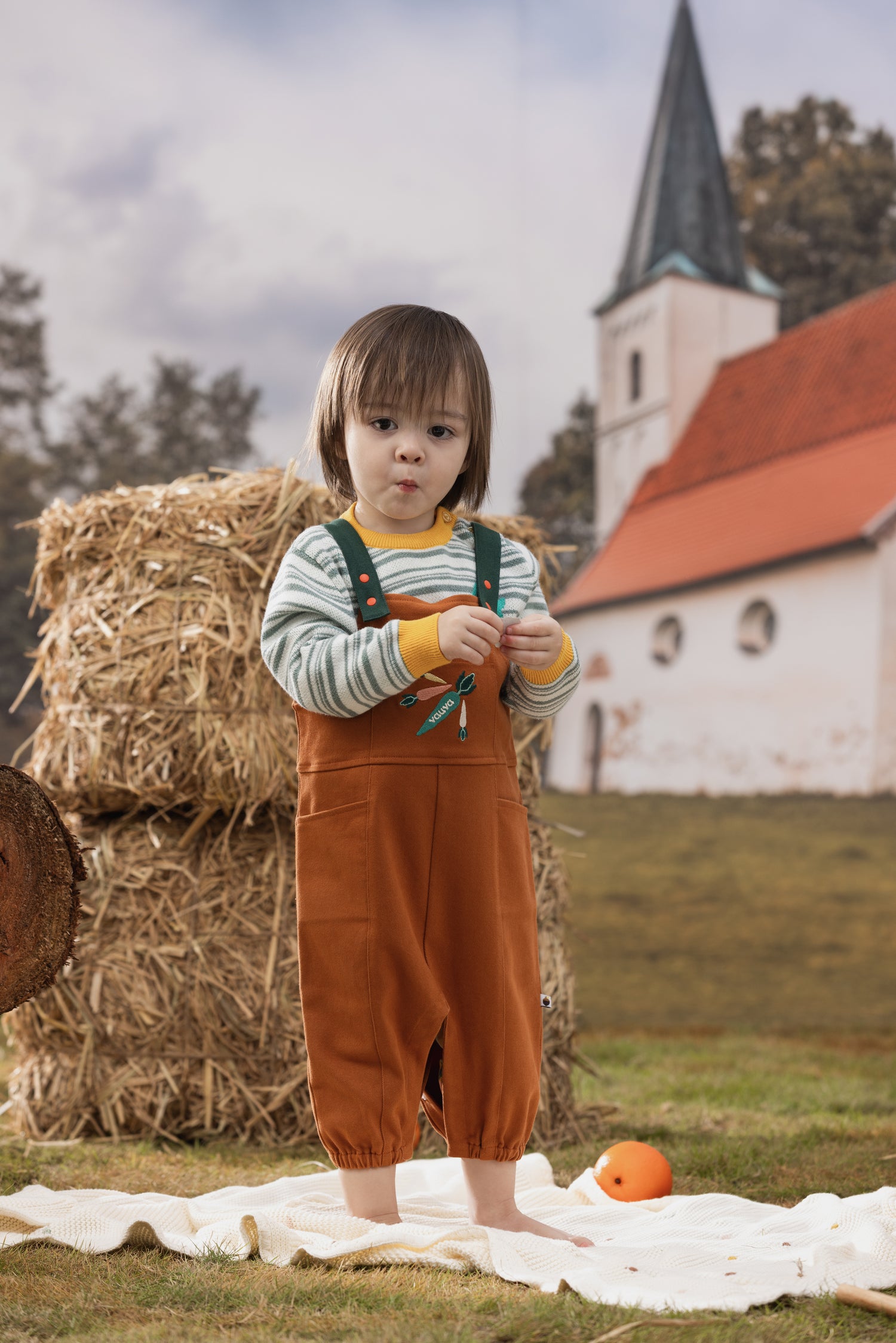 VAUVA Vauva FW23 - Baby Boys Carrot Embroidery Cotton Dungarees (Brown) Dungarees