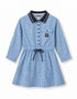 Girls Contrast Collar Button-Front Shirt Dress with Drawstring Waist