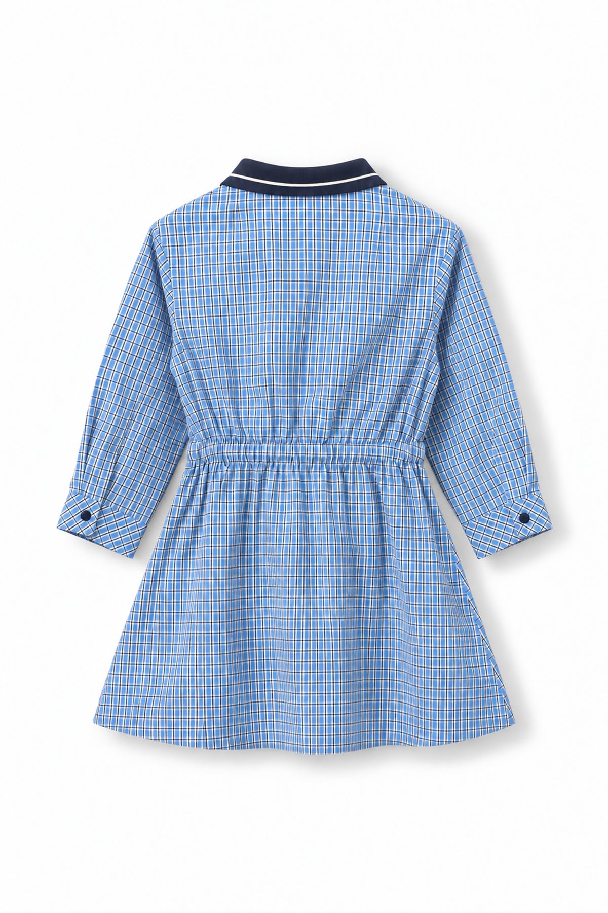 Girls Contrast Collar Button-Front Shirt Dress with Drawstring Waist