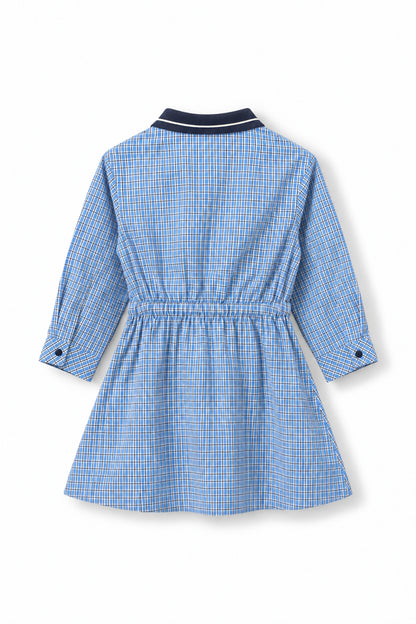 Girls Contrast Collar Button-Front Shirt Dress with Drawstring Waist