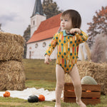 VAUVA Vauva FW23 - Baby Boy Carrot All Over Print Cotton Polo Long Sleeve Bodysuit (Yellow) Bodysuit