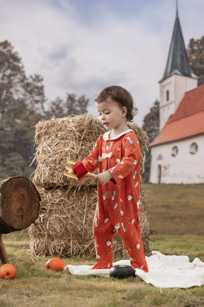 VAUVA Vauva FW23 - Baby Girl Nordic Style Cotton Long Sleeve Romper (Red) Romper