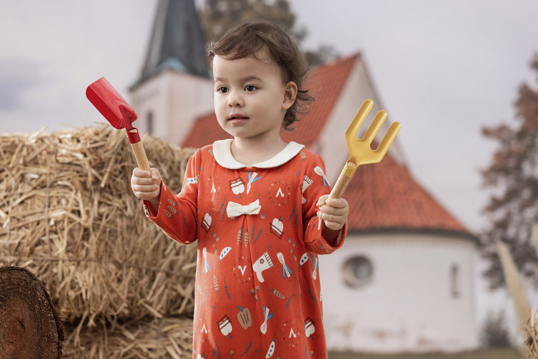 VAUVA Vauva FW23 - Baby Girl Nordic Style Cotton Long Sleeve Romper (Red) Romper