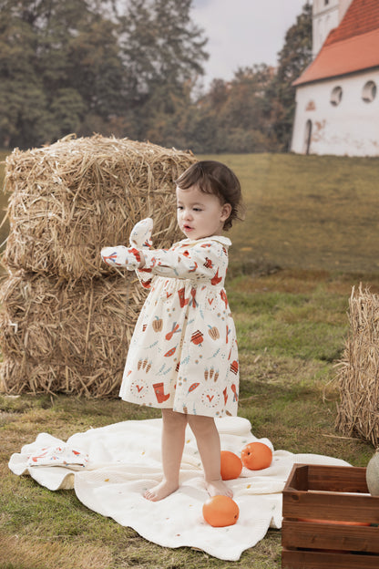 VAUVA Vauva FW23 - Baby Girls Happy Farm Doll Collar Dress (White) Dress