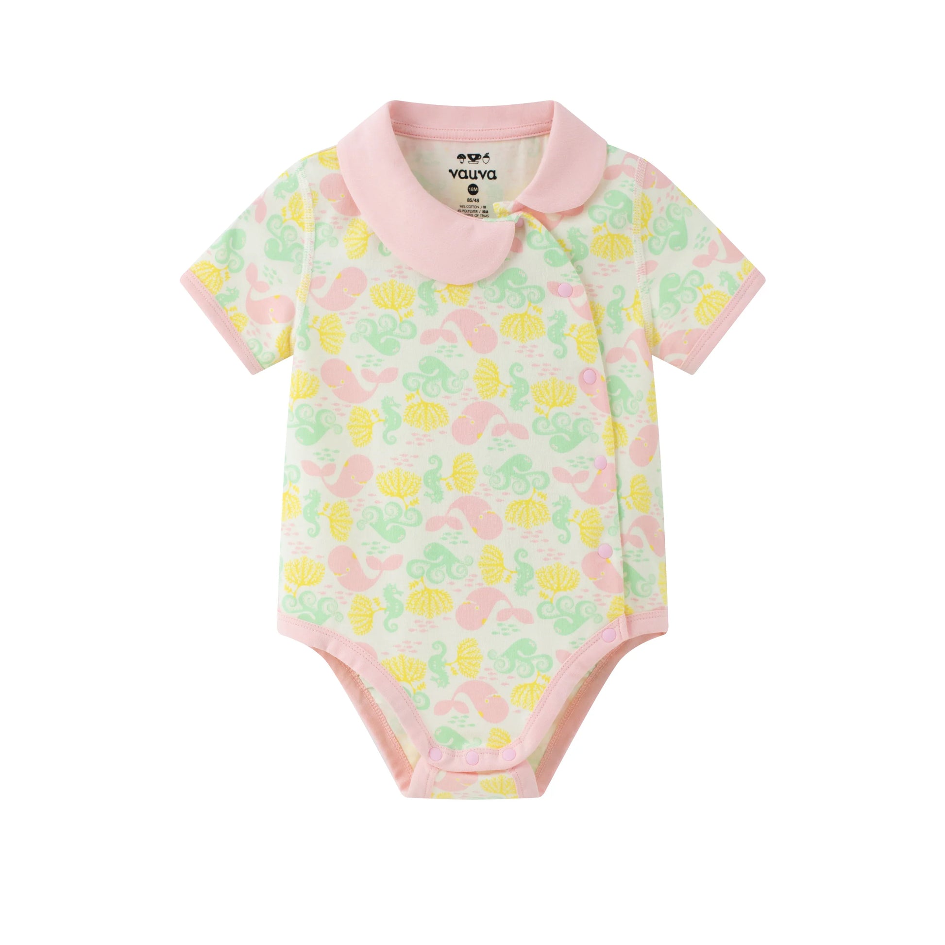 VAUVA Vauva SS24 - Baby Girl's Whale Print Organic Cotton Romper Romper