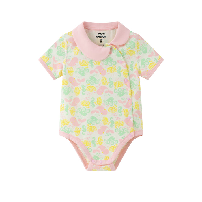 Vauva SS24 - Baby Girl's Whale Print Romper Organic Cotton Crystal Rose