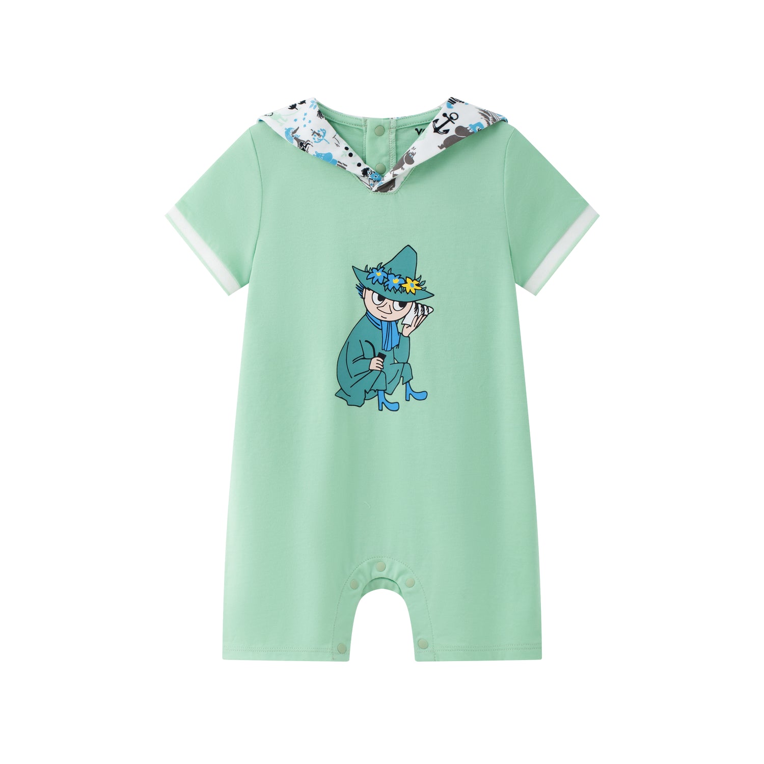 Vauva x Moomin Vauva x Moomin - Baby Boy Snufkin Print Shawl Collar Romper - Pastel Green Romper