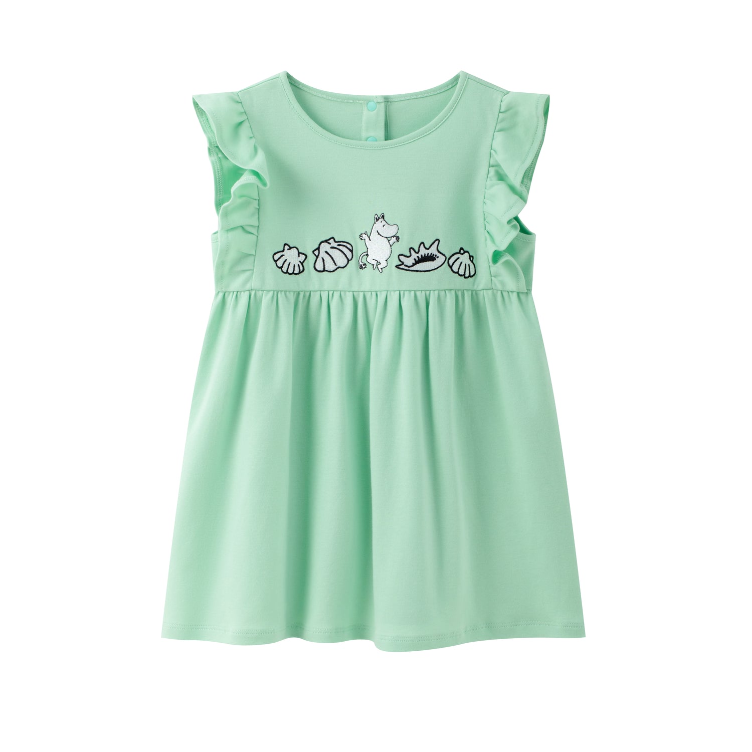 Vauva x Moomin Vauva x Moomin - Baby Girl Moomin Plain Embroidered Short Sleeve Dress - Pastel Green Dresses