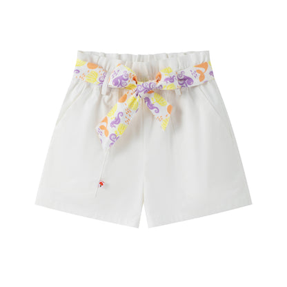 VAUVA Vauva SS24 - Toddler Girl Plain Print Short with Butterfly Knot - White Shorts