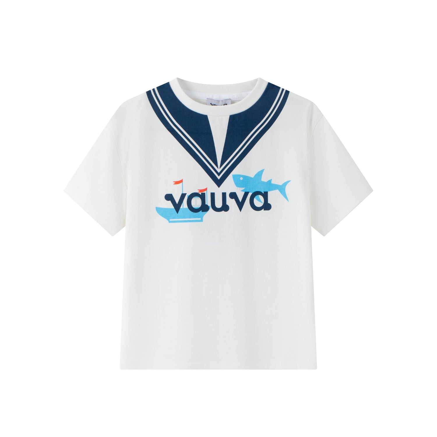 VAUVA Vauva SS24 - Toddler V Neck Logo Print T-Shirt Top - White Tops