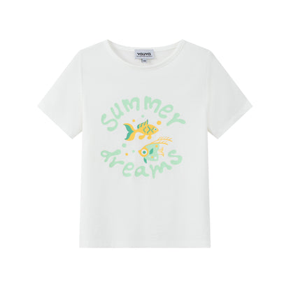 VAUVA Vauva SS24 - Toddler Summer Dreams Fish Print T-Shirt Top - White Tops