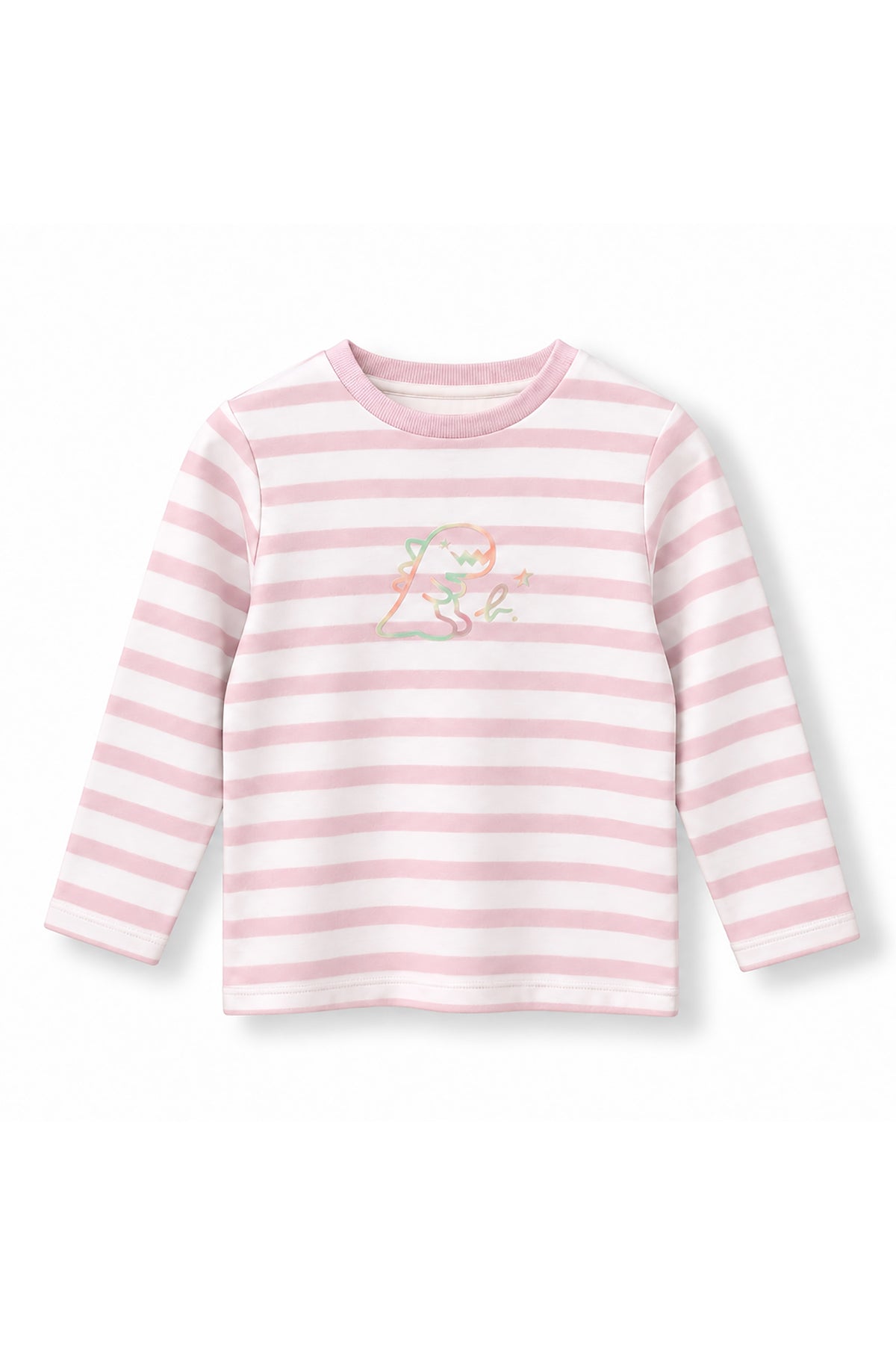 Girls Striped Iridescent Dino Logo Long Sleeve Top