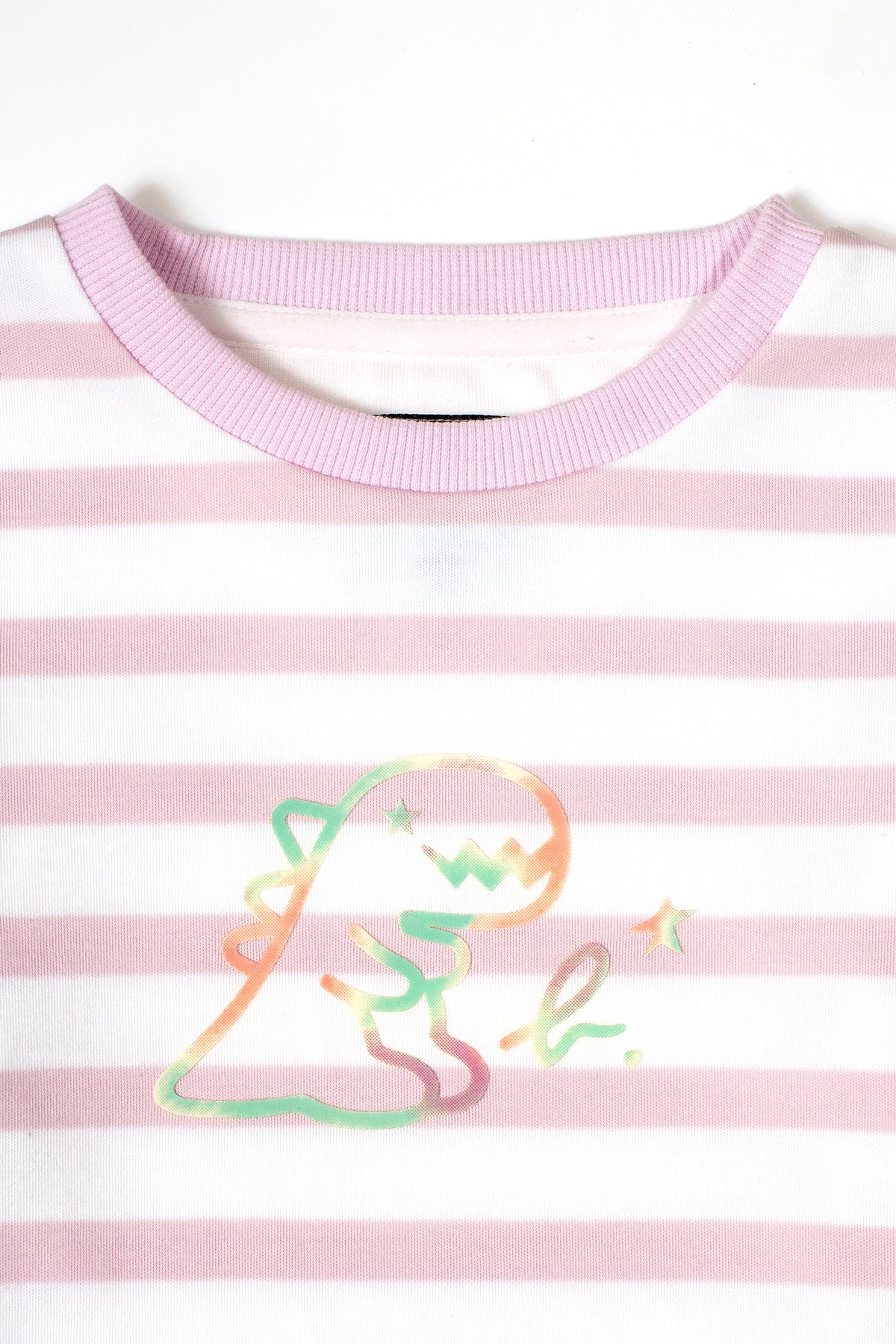 Girls Striped Iridescent Dino Logo Long Sleeve Top