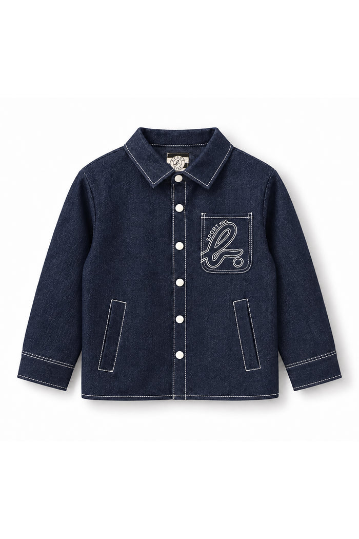 Boys Contrast Stitching Logo Chest Pocket Denim Shirt Jacket