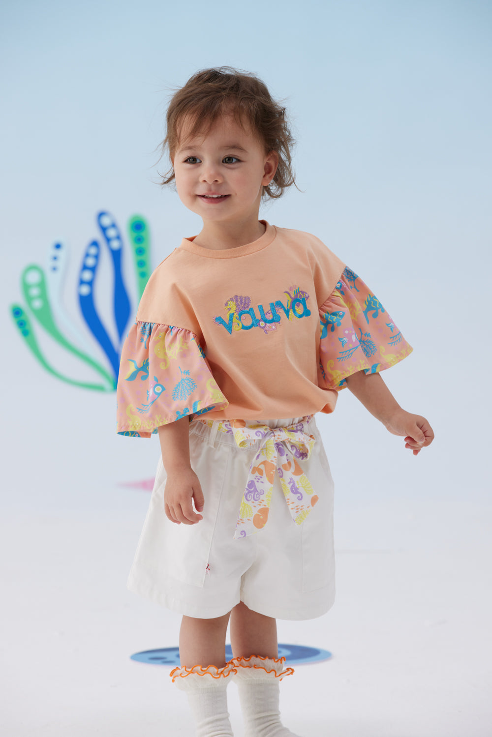 VAUVA Vauva SS24 - Toddler Girl Vauva Logo Embroidered Short Sleeve T-Shirt Top - Apricot Tops