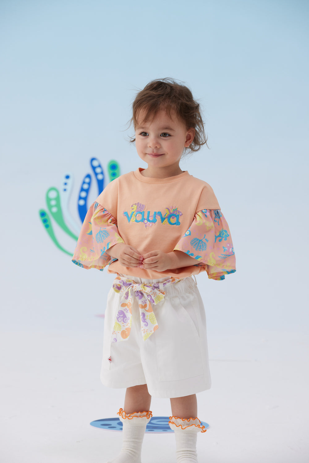 VAUVA Vauva SS24 - Toddler Girl Vauva Logo Embroidered Short Sleeve T-Shirt Top - Apricot Tops