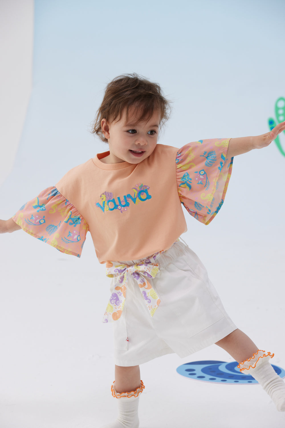 VAUVA Vauva SS24 - Toddler Girl Vauva Logo Embroidered Short Sleeve T-Shirt Top - Apricot Tops