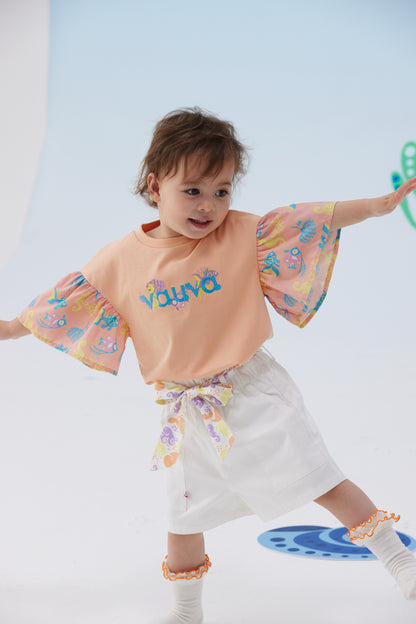 VAUVA Vauva SS24 - Toddler Girl Vauva Logo Embroidered Short Sleeve T-Shirt Top - Apricot Tops