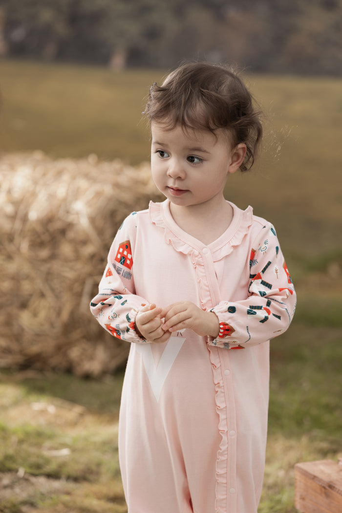 VAUVA Vauva FW23 - Baby Girl Nordic Style Print Cotton Long Sleeve Romper (Pink) Romper