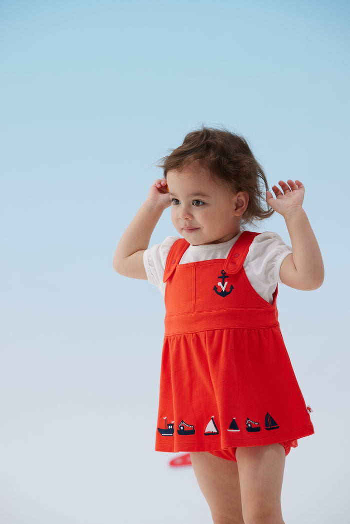 VAUVA Vauva SS24 - Baby Girl Sailor Hook Embroidered Tank Dress - Red Dress