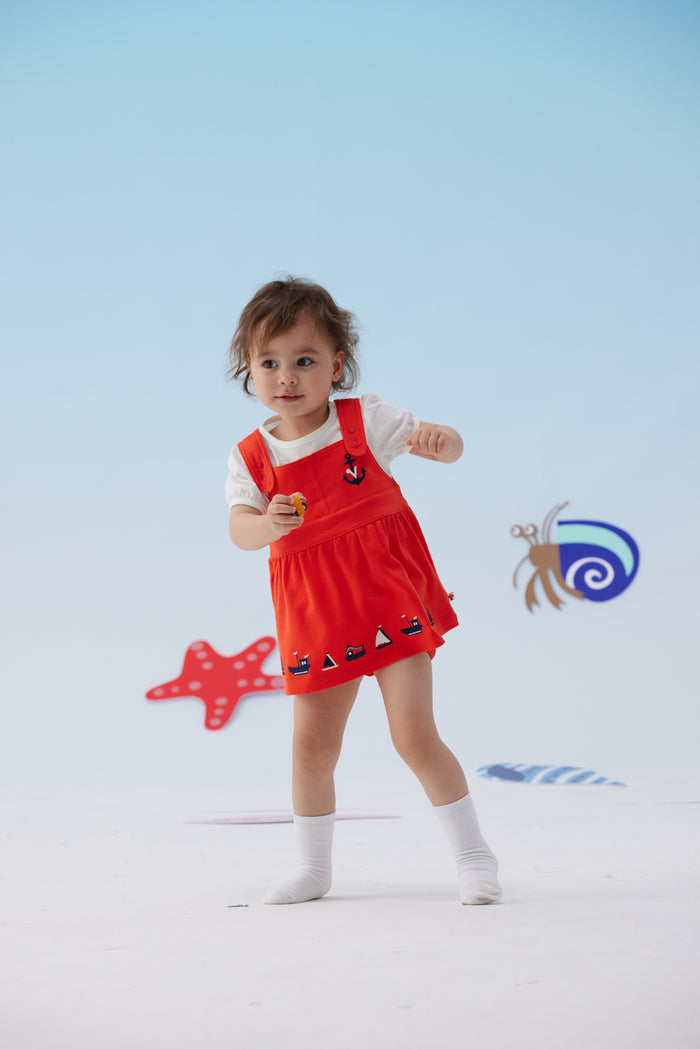 VAUVA Vauva SS24 - Baby Girl Sailor Hook Embroidered Tank Dress - Red Dress