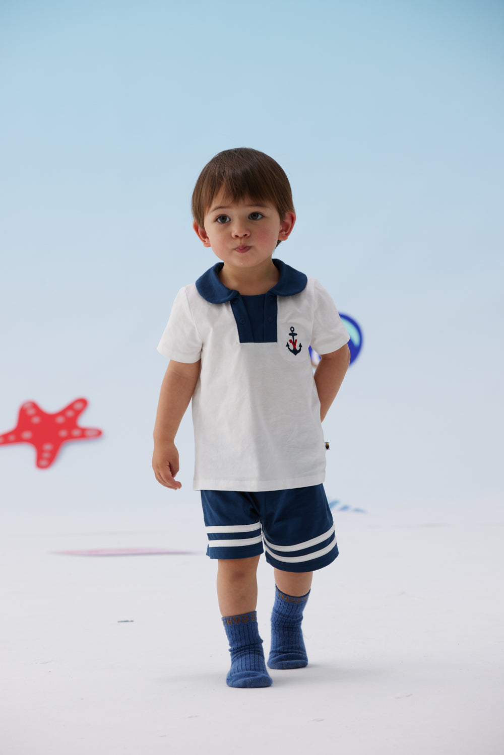 VAUVA Vauva SS24 - Baby Sailor Style T-Shirt &amp; Shorts Set Combination Clothes Set