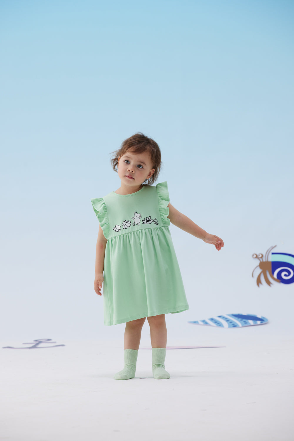 Vauva x Moomin Vauva x Moomin - Baby Girl Moomin Plain Embroidered Short Sleeve Dress - Pastel Green Dresses