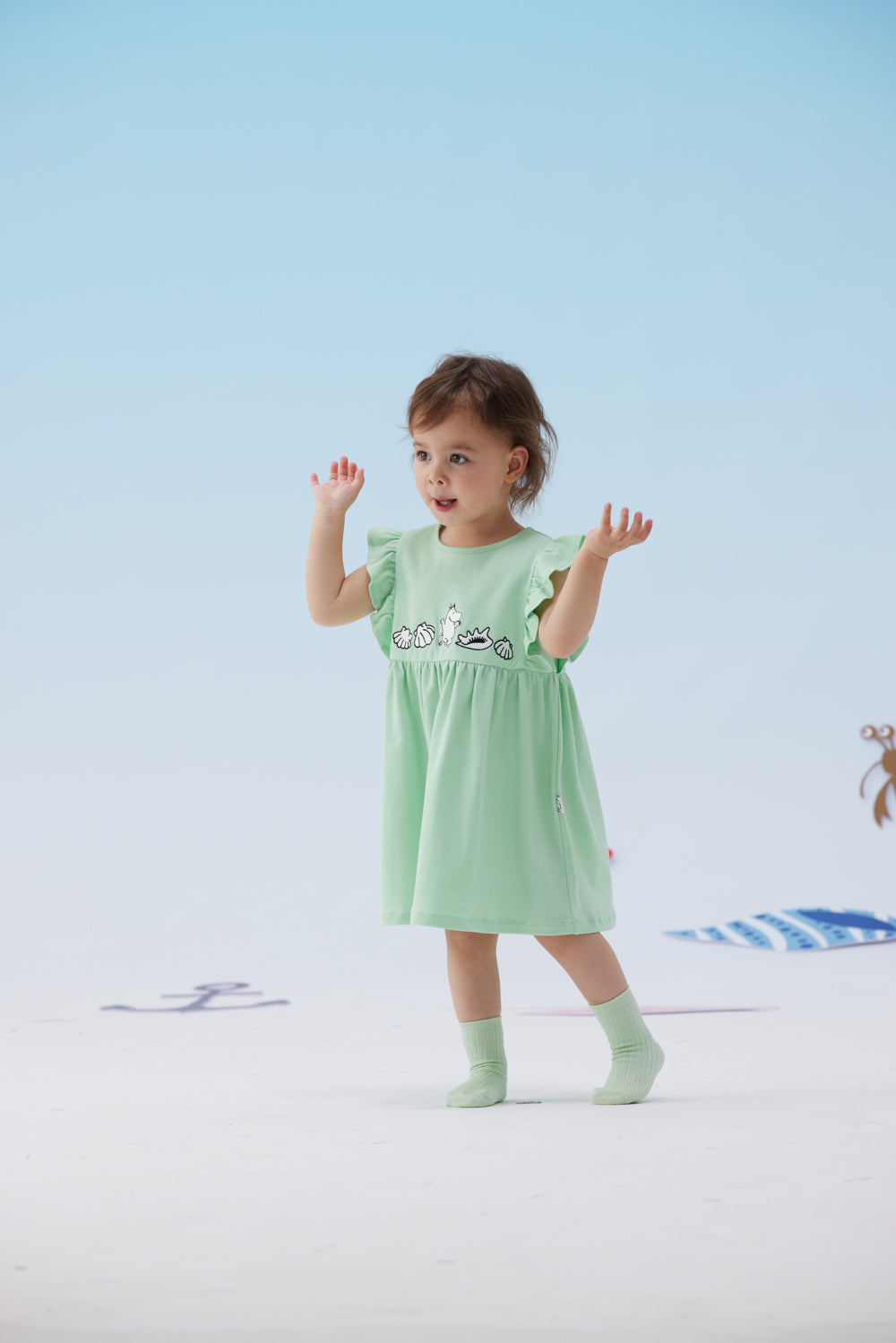 Vauva x Moomin Vauva x Moomin - Baby Girl Moomin Plain Embroidered Short Sleeve Dress - Pastel Green Dresses